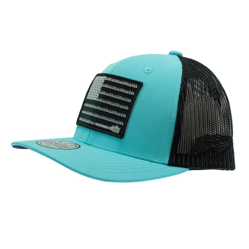 Hooey Liberty Roper Turquoise and Black Flag Patch Meshback Cap