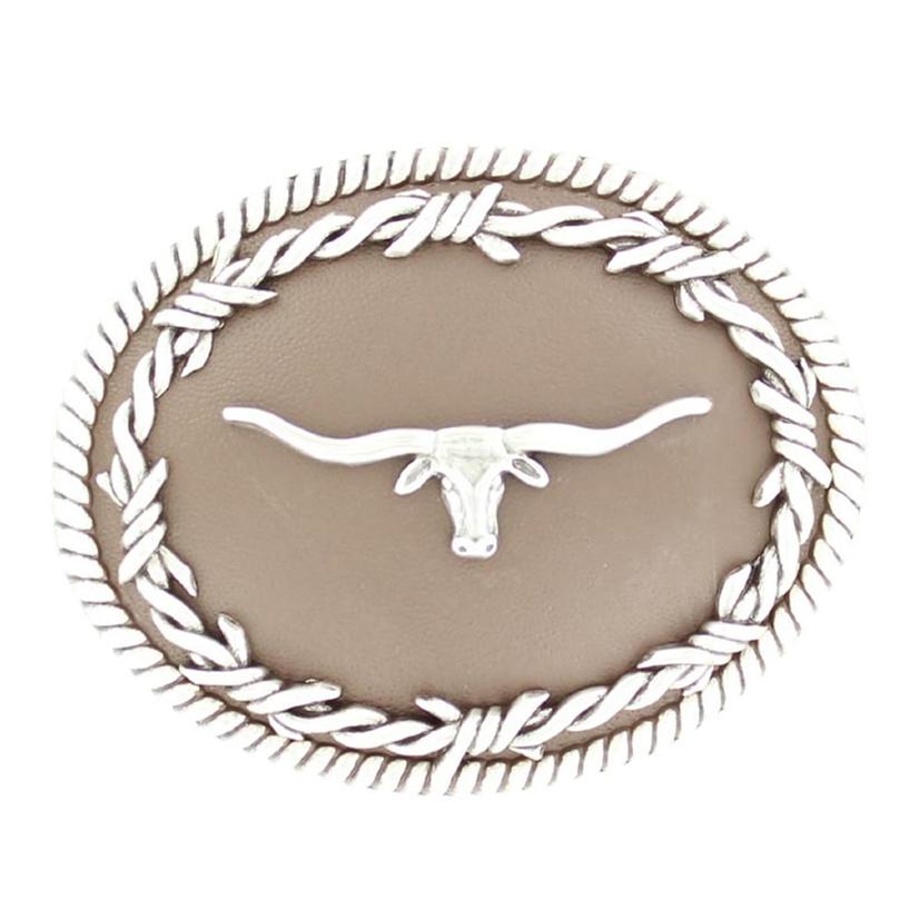 Nocona Round Barbed Wire Longhorn Belt Buckle