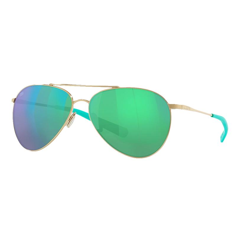 Costa Sunglasses With Green Mirror Lenses and Piper Shiny Gold Frame