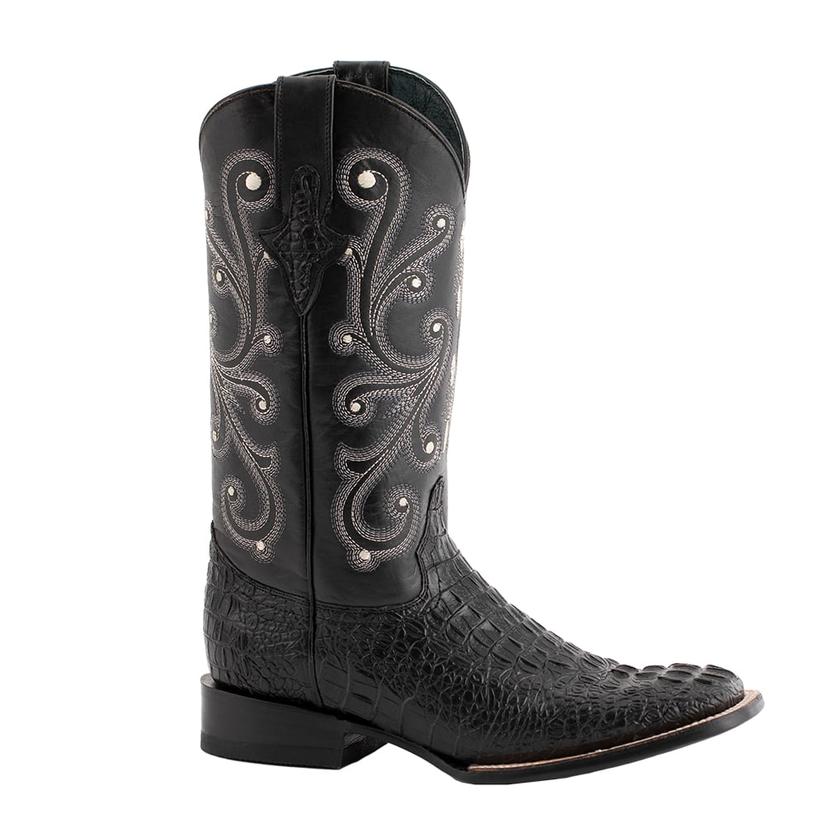 Ferrini Mens Black Caiman Crocodile Print Cowboy Boots