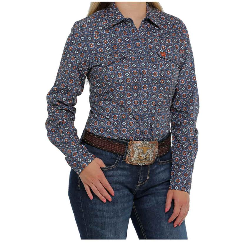 Cinch Blue and Red Women's Long Sleeve Shirt