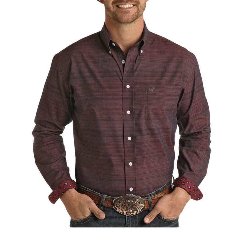 Panhandle Maroon Aztec Men's Long Sleeve Shirt