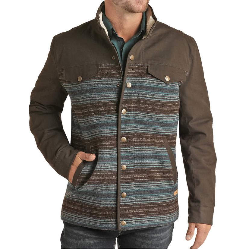 Powder River Brown Wool Serape Jacquard And Canvas Men's Jacket