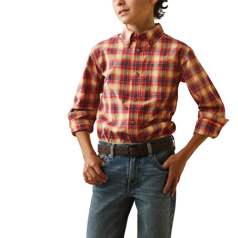 Ariat Red Nayel Long Sleeve Button-Down Boy's Shirt