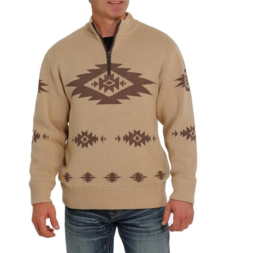 Cinch Khaki Quarter Zip Western Men's Pullover Sweater