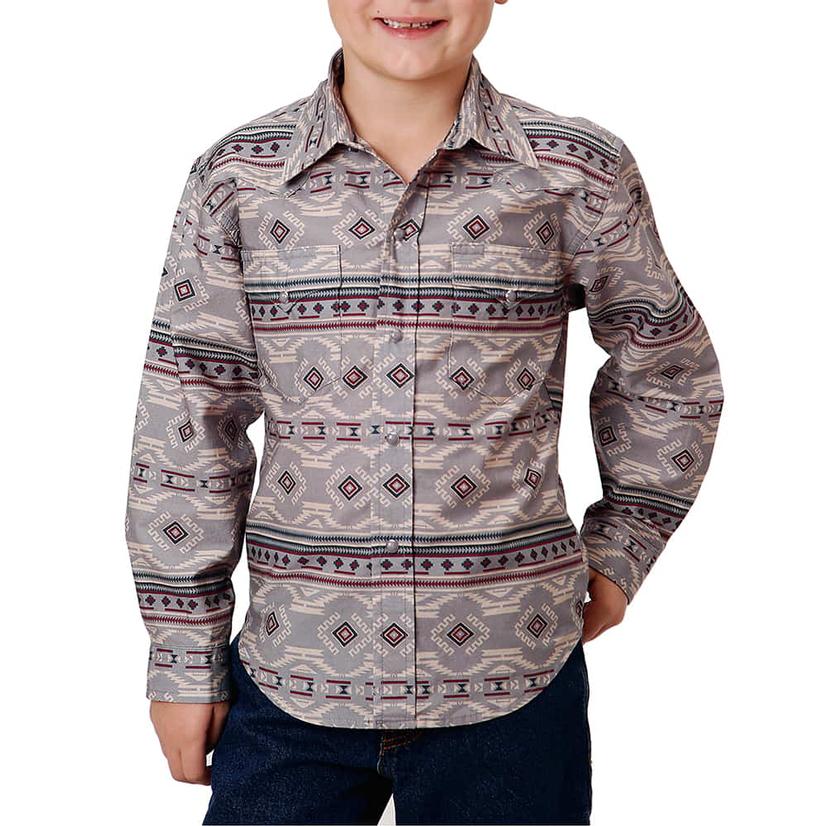 Roper Aztec Grey West Made Long Sleeve Snap Boy's Shirt