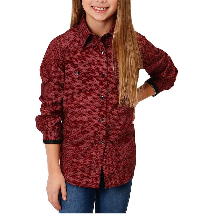 Roper Red Long Sleeve Snap Girls Shirt