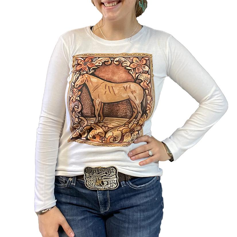 Tasha Polizzi Ivory Horse Graphic Long Sleeve Ladies Tee