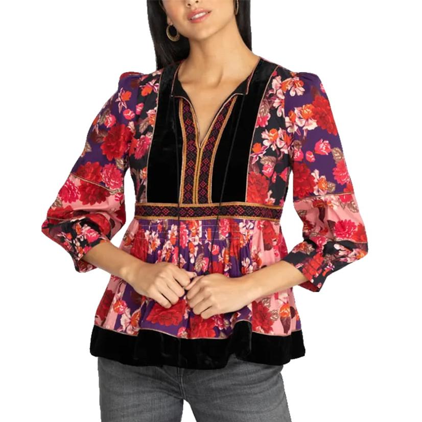 Johnny Was Black Kimmy Peasant Women's Top