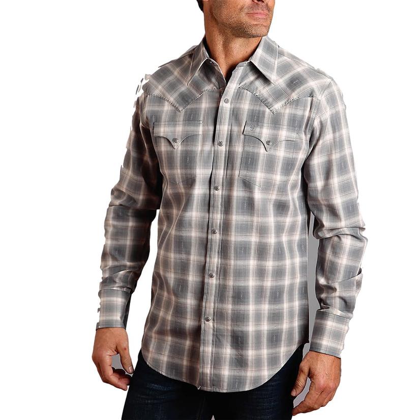 Stetson Rugged Grey Plaid Men's Long Sleeve Shirt