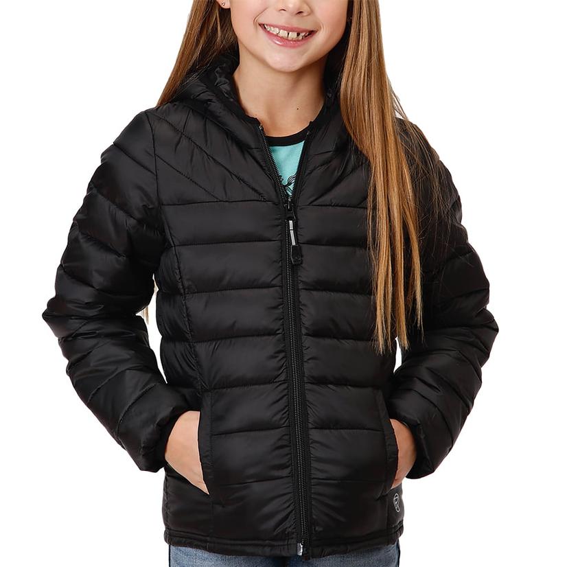 Roper Black Crushable Puffer Girls Jacket