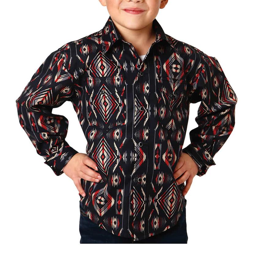 Roper Vintage Black and Red Boys Long Sleeve Shirt