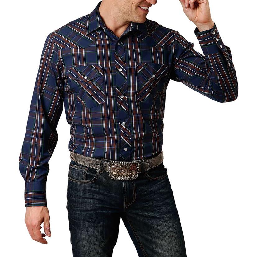 Roper Blue Multi Plaid Long Sleeve Snap Men's Shirt