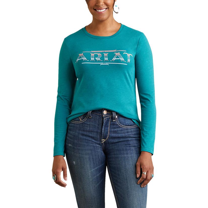 Ariat Teal Green Serape Style Long Sleeve Women's Tee