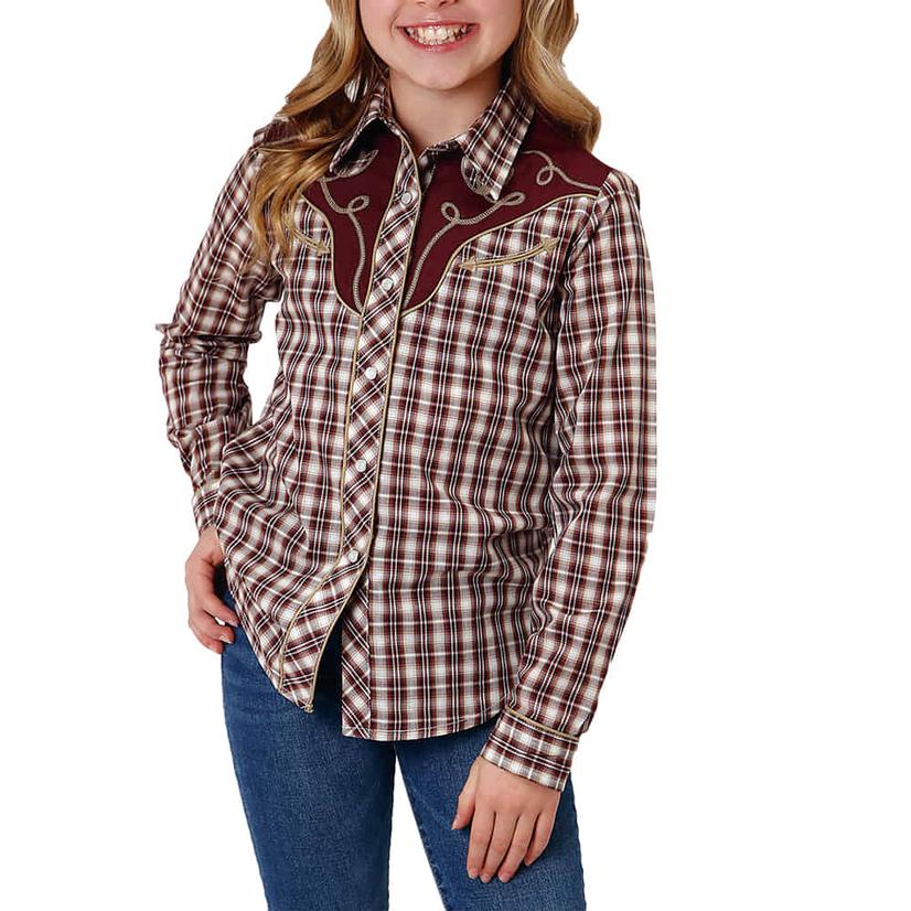 Roper Fancy Wine Girls Long Sleeve Shirt