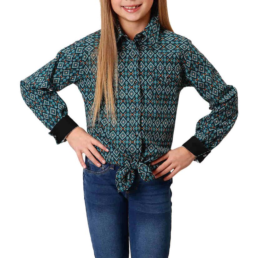 Roper Diamond Aztec Girls Long Sleeve Shirt