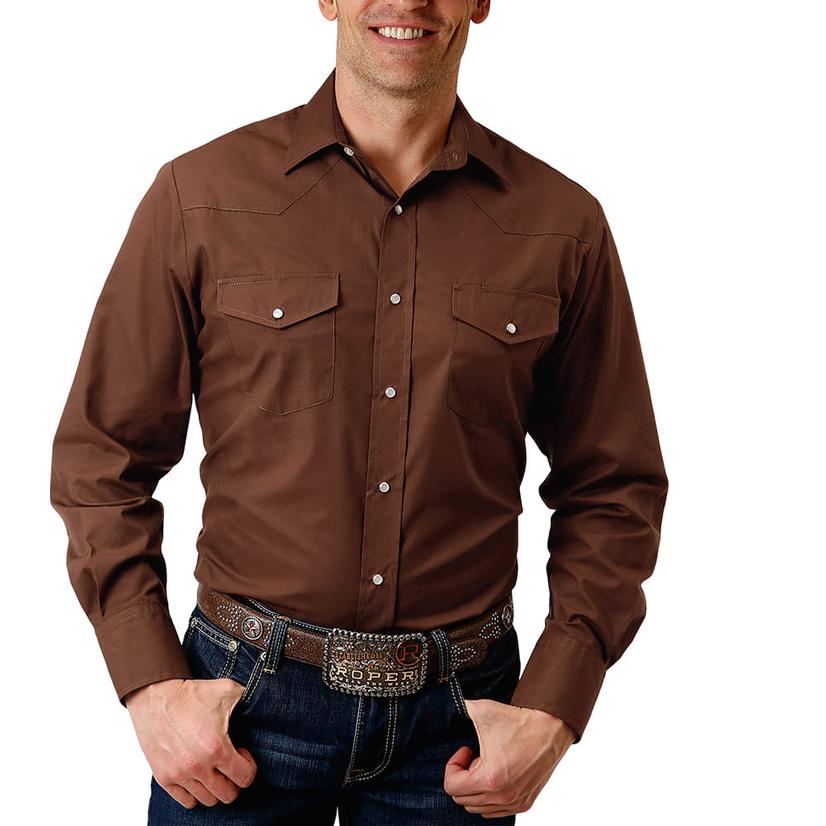 Roper Western Brown Long Sleeve Snap Men's Shirt