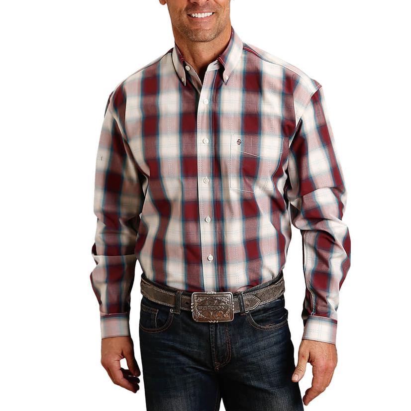 Stetson Wine Plaid Button-Down Men's Shirt