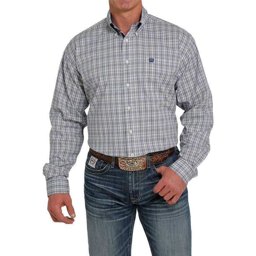 Cinch Blue Contrast Trim Long Sleeve Button-Down Men's Shirt