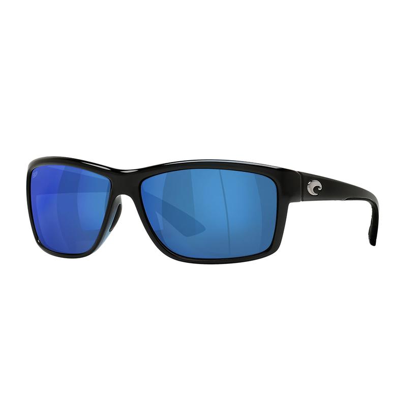 Costa Mag Bay Shiny Black Frame Blue Mirror Polarized Poly Lens Sunglasses