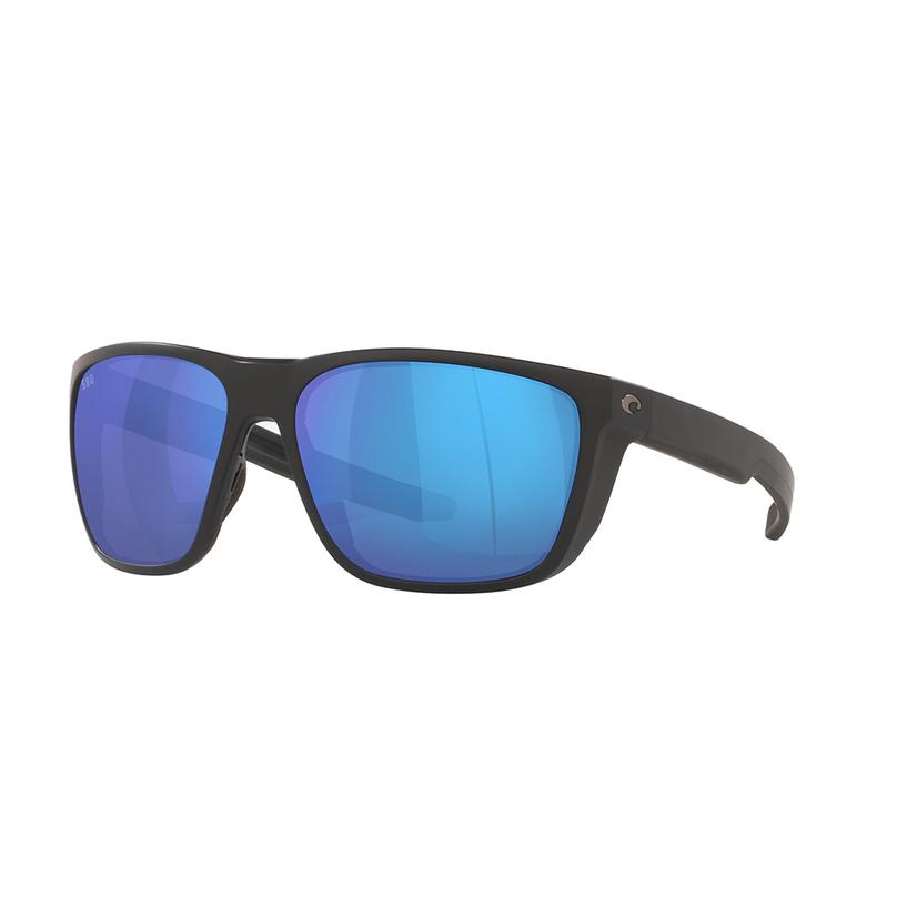 Costa Ferg Matte Black Frame Blue Mirror Polarized Glass Lens Sunglasses