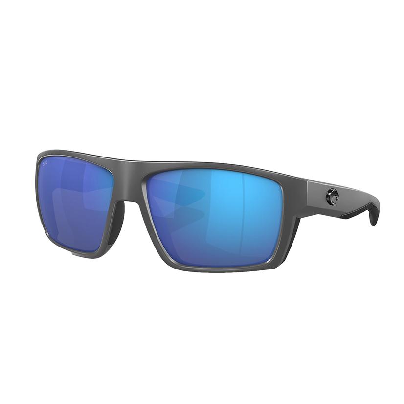 Costa Bloke Matte Gray Matte Black Frame Blue Mirror Polarized Glass Lens Sunglasses