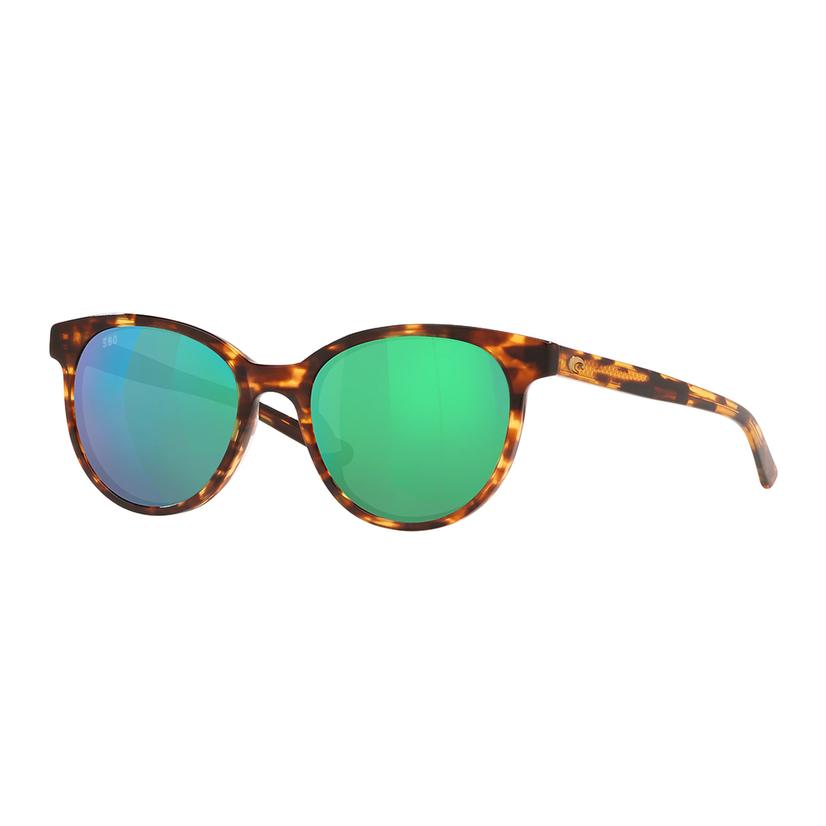 Costa Isla Shiny Tortoise Frame Green Mirror Polarized Glass Lens Women's Sunglasses