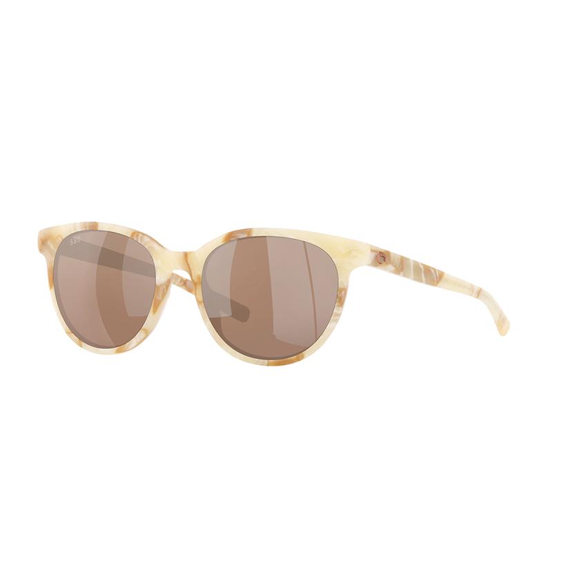 Costa Isla Shiny Seashell Frame Copper Silver Mirror Polarized Glass Lens Women's Sunglasses