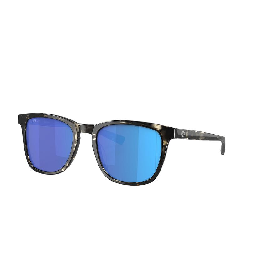 Costa Sullivan Shiny Black Kelp Frame Blue Mirror Polarized Glass Lens Sunglasses