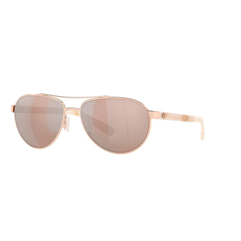 Costa Fernandina Rose Gold Frame Copper Silver Mirror Polarized Poly Lens Women's Sunglasses