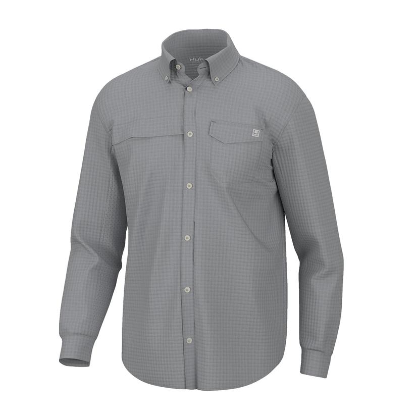 Huk Harbor Mist Mini Check Tide Point Break Long Sleeve Men's Shirt