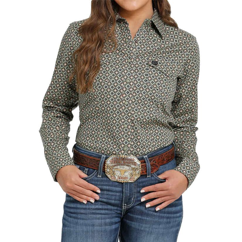 Cinch Olive Long Sleeve Snap Women's Shirt