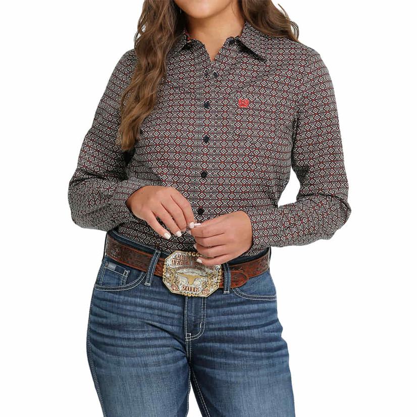 Cinch Aztec Print Long Sleeve Button-Down Women's Shirt