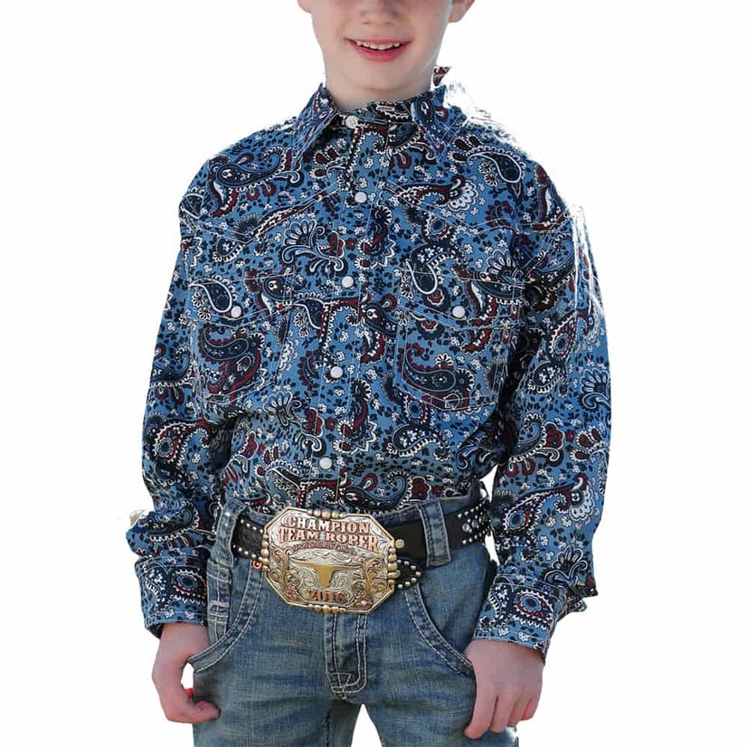 Cinch Blue Paisley Print Long Sleeve Snap Boy's Shirt