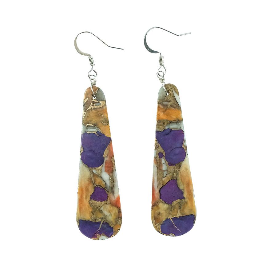 South Texas Tack Purple And Orange Buffalo Slab Earrings