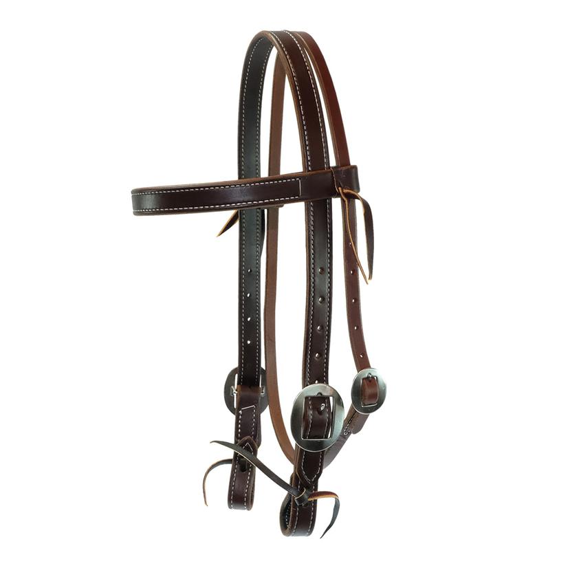 STT 1" Double Stitch Double Buckle Oiled Browband Headstall