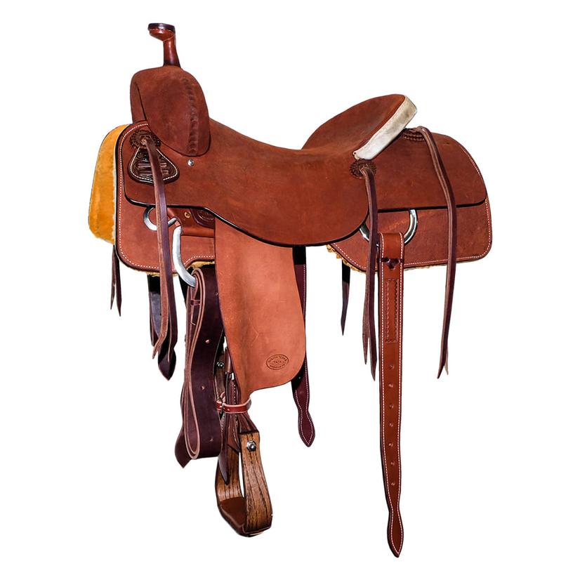 STT Full Roughout Square Skirt Oiled Ranch Cutter Saddle with Rawhide Cantle