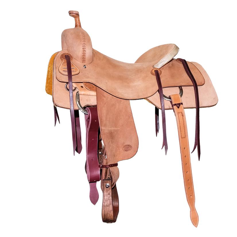 STT Full Roughout Square Skirt Oiled Ranch Cutter Saddle with Rawhide Cantle