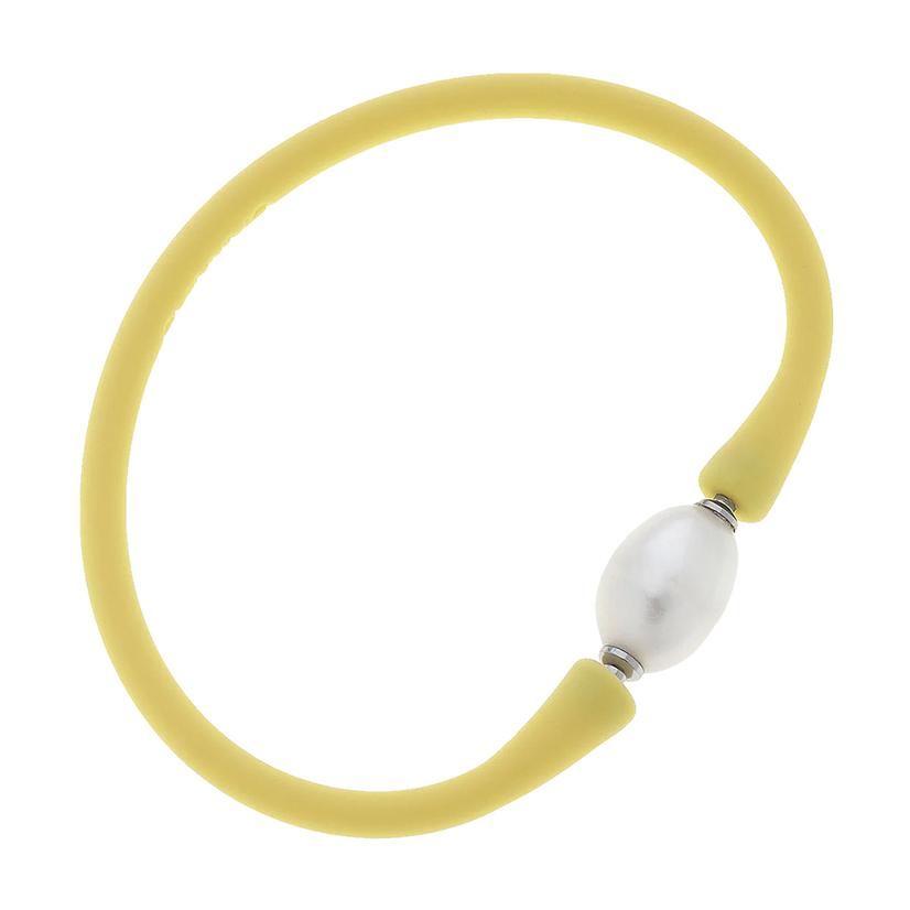 Canvas Bali Freshwater Pearl Silicone Bracelet in Canary Yellow