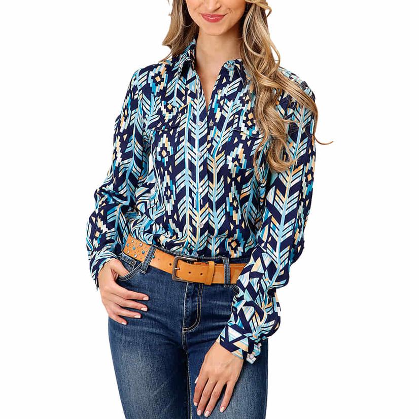 Roper Blue Aztec Print Long Sleeve Buttondown Women's Shirt