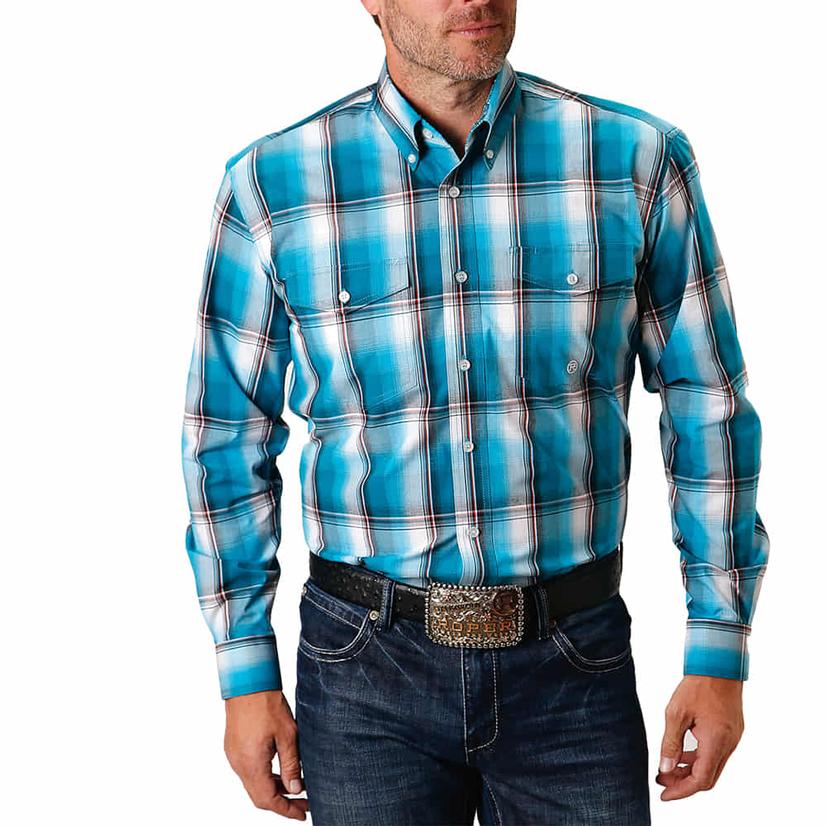 Roper Amarillo Turquoise Pool Plaid Long Sleeve Buttondown Men's Shirt