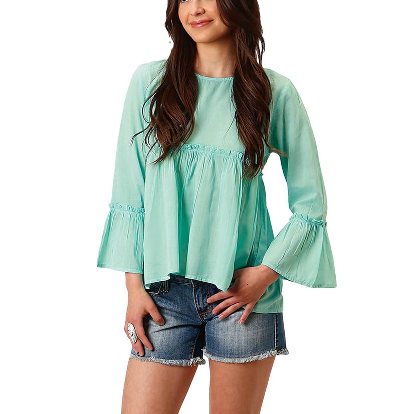 Roper Turquoise Cotton Bell Sleeve Women's Blouse