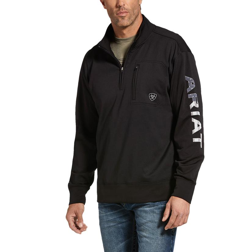 Ariat Team Logo Black Quarter Zip Men's Sweatshirt