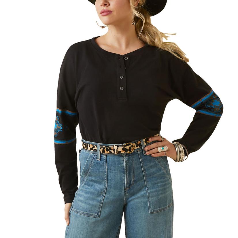 Ariat Relaxed Fit Black Henley Women's Top