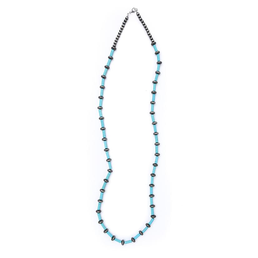 West And Co Turquoise Tube Bead Faux Navajo Pearl Necklace