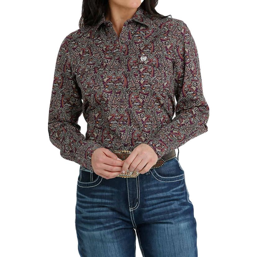 Cinch Women's Purple Long Sleeve Snap Paisley Shirt