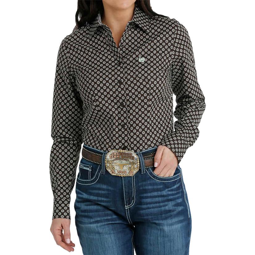 Cinch Women's Brown Long Sleeve Button-Down Shirt