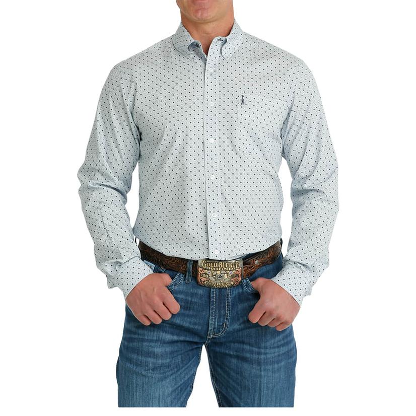 Cinch Modern Fit Long Sleeve Light Blue Print Button-Down Men's Shirt