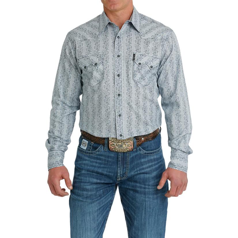 Cinch Modern Fit Blue Stripe Long Sleeve Snap Men's Shirt