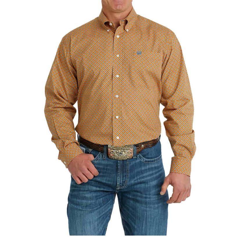 Cinch Orange Printed Long Sleeve Button-Down Men's Shirt